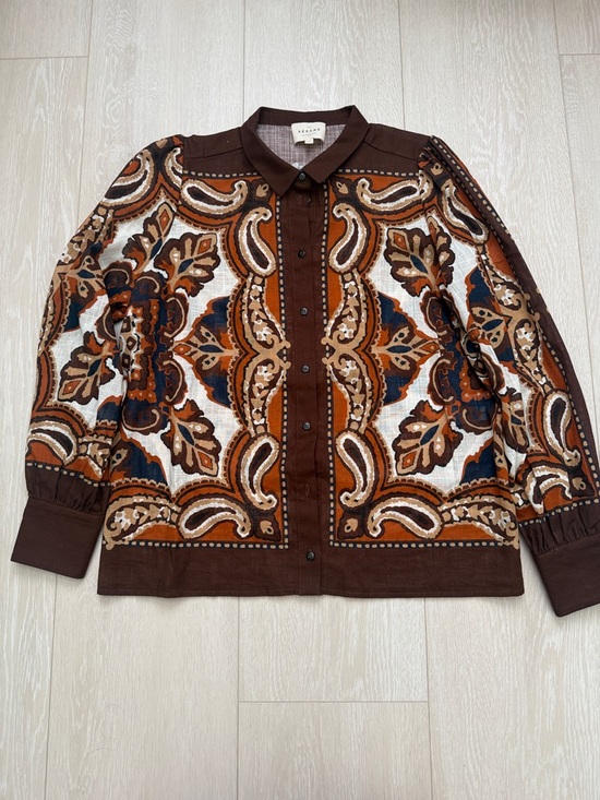 Sezane Claudio Brown and Orange Paisley Button Down Shirt - Picture 4 of 8